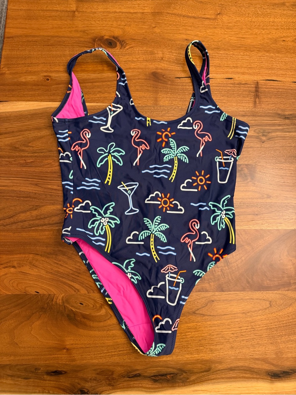 Women’s Chubbies Neon Lights Tropical One-Piece Swimsuit - Navy/Pink